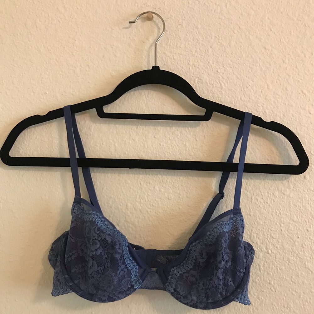 Blue lace balcony bra